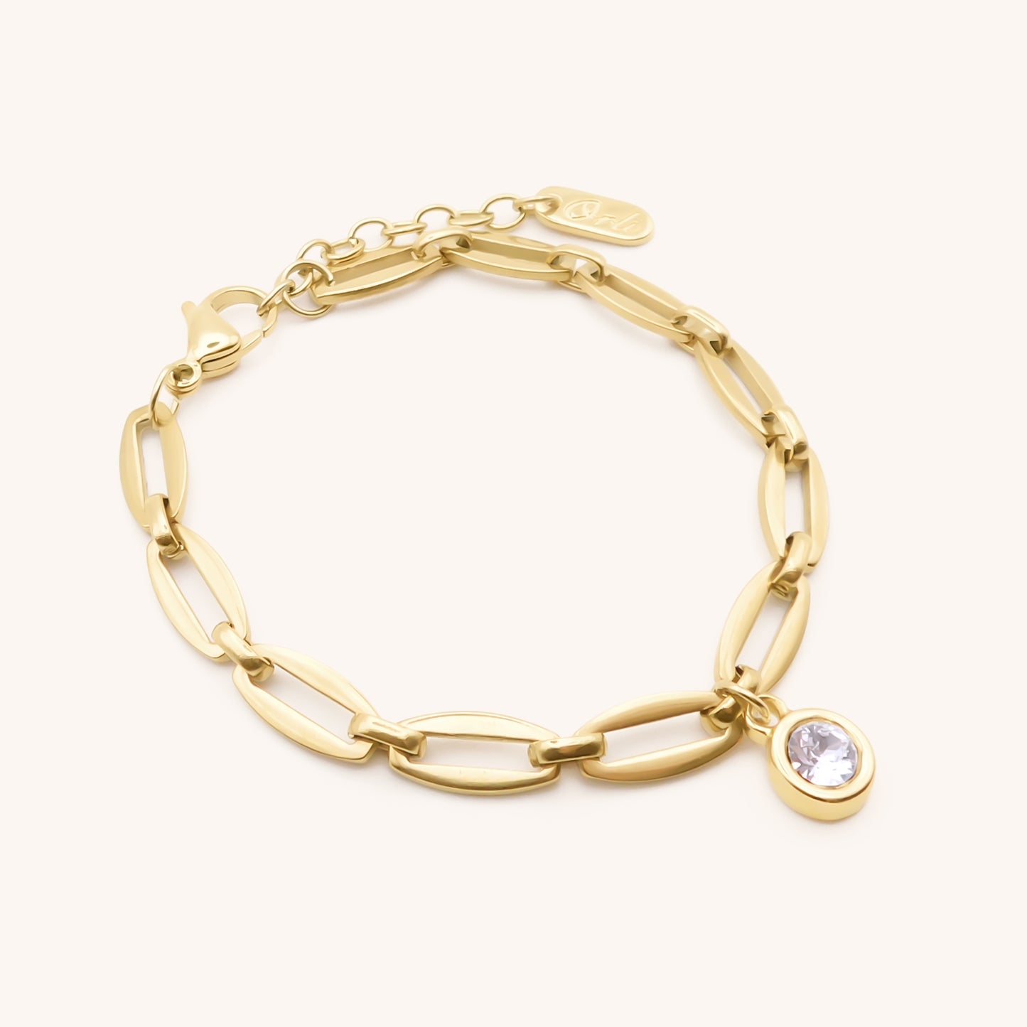 30B2863G - Long Link Birthstone Bracelet, Gold