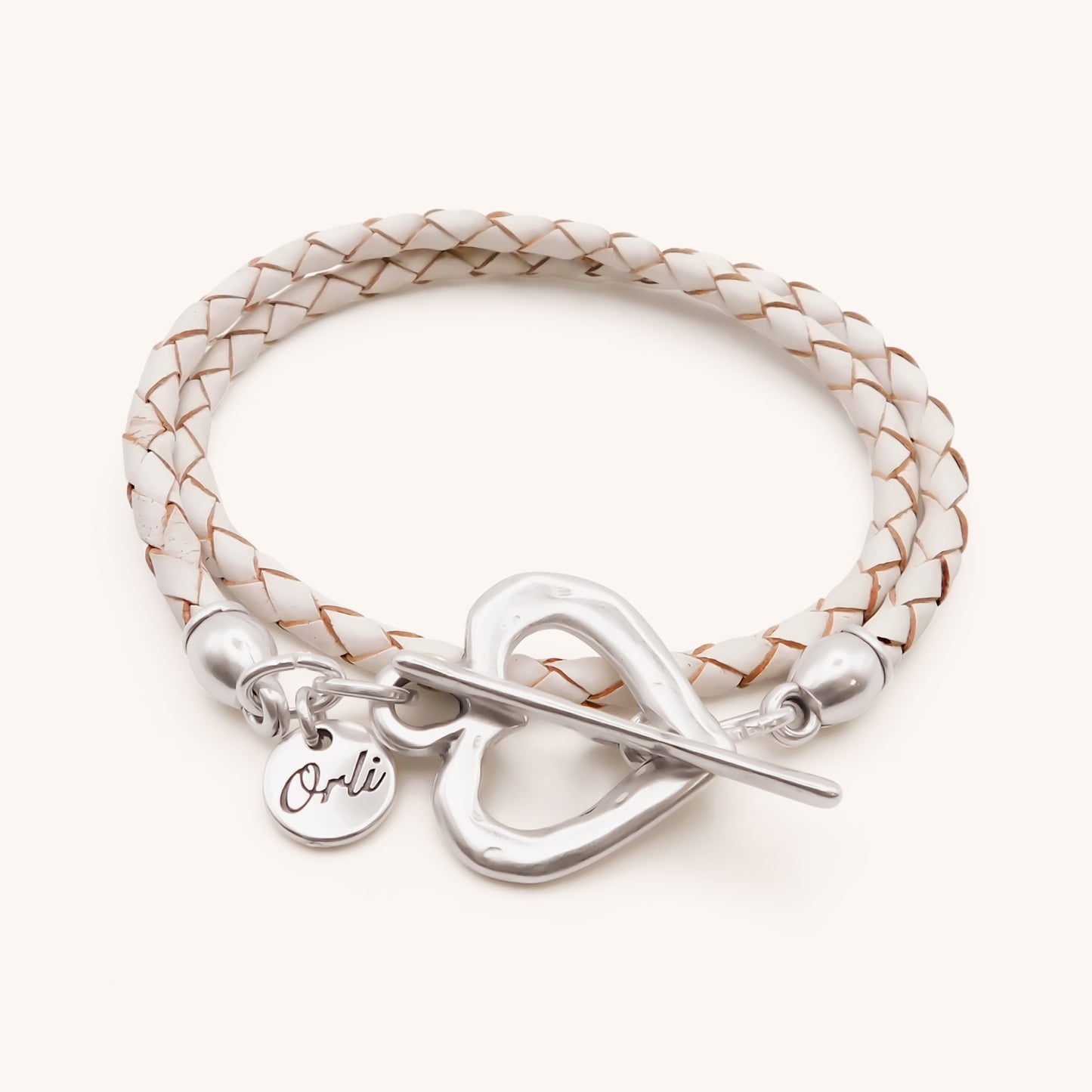30B7015 Pleated Leather Wrap Bracelet, Silver & White