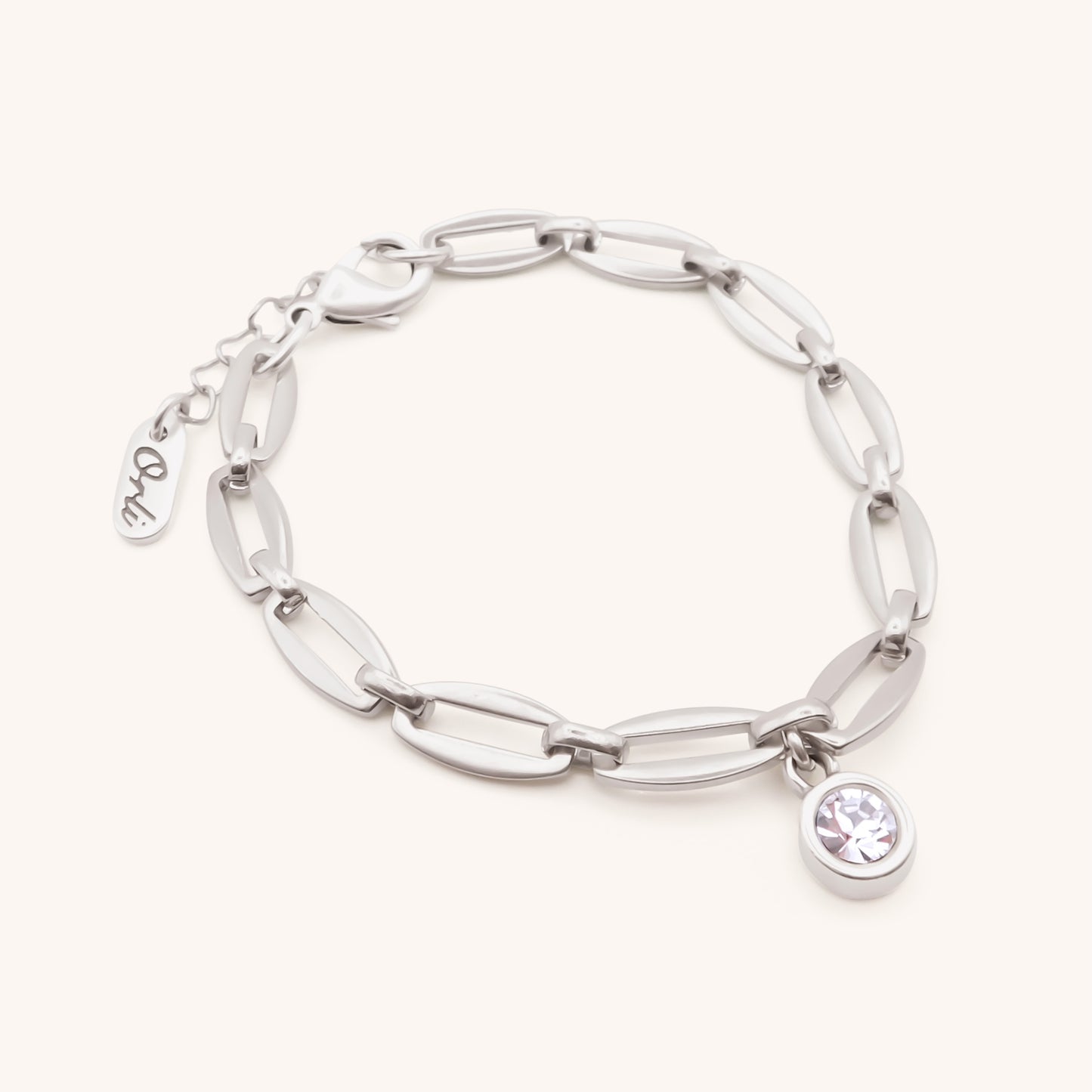 30B2863 - Long Link Birthstone Bracelet, Silver