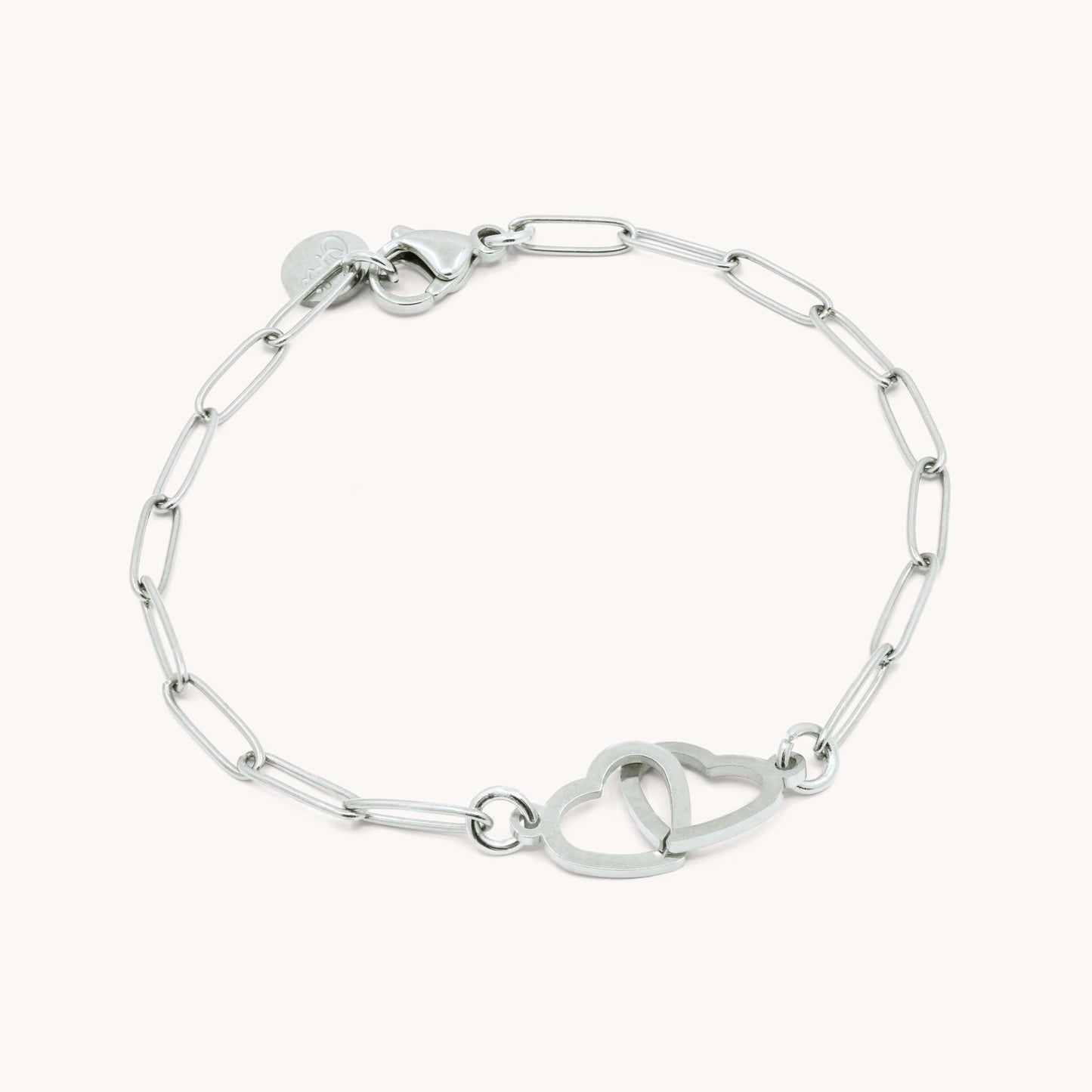 30B2879 - Interlinked Heart Paperclip Bracelet, Silver