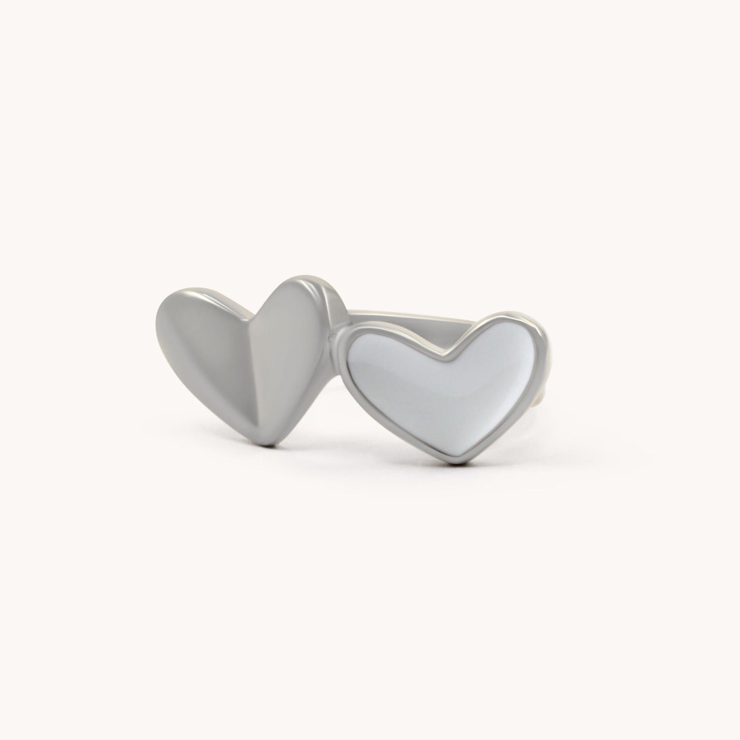 30R5116 - Enamel Duo Heart Ring, Silver