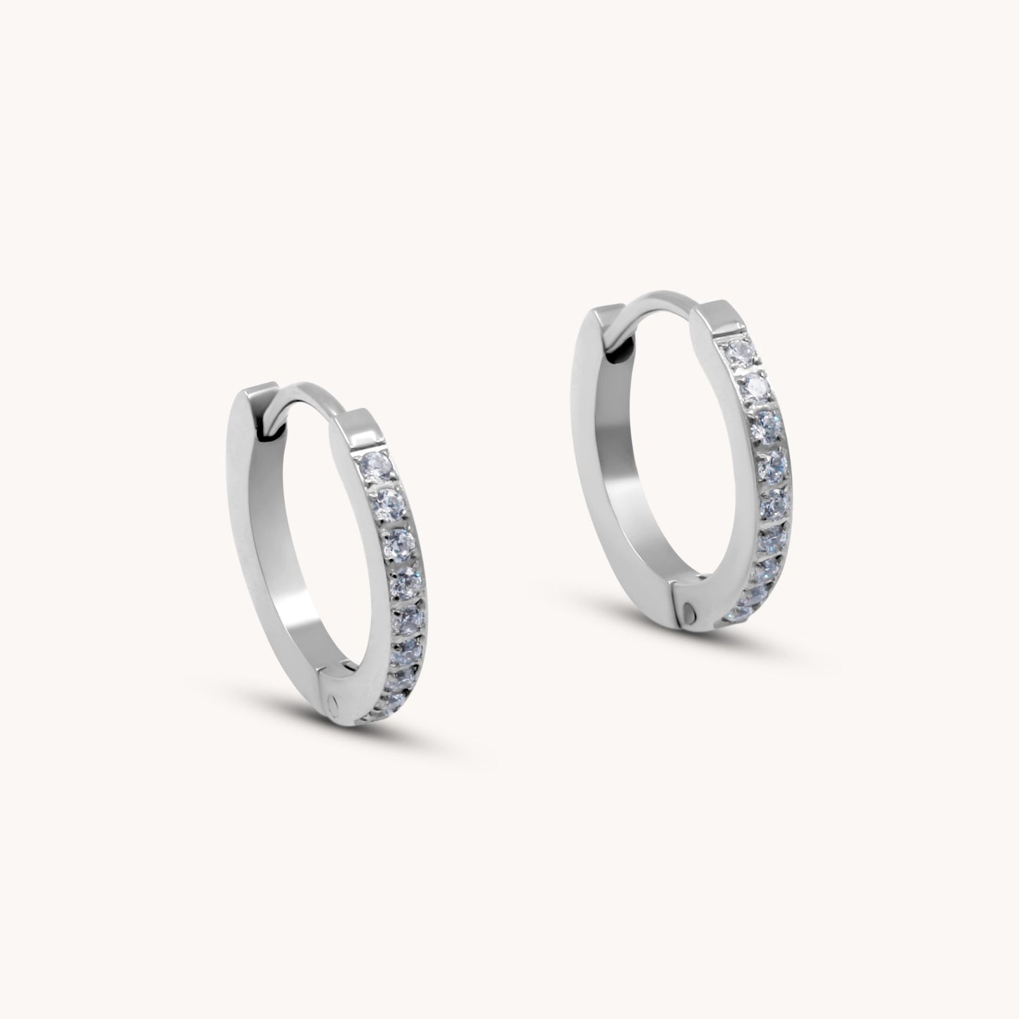 30E3125 - Pave Huggie Hoops, Silver