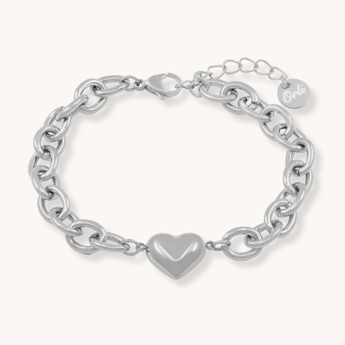 30B2231 - Heart Link Chunky Bracelet, Silver
