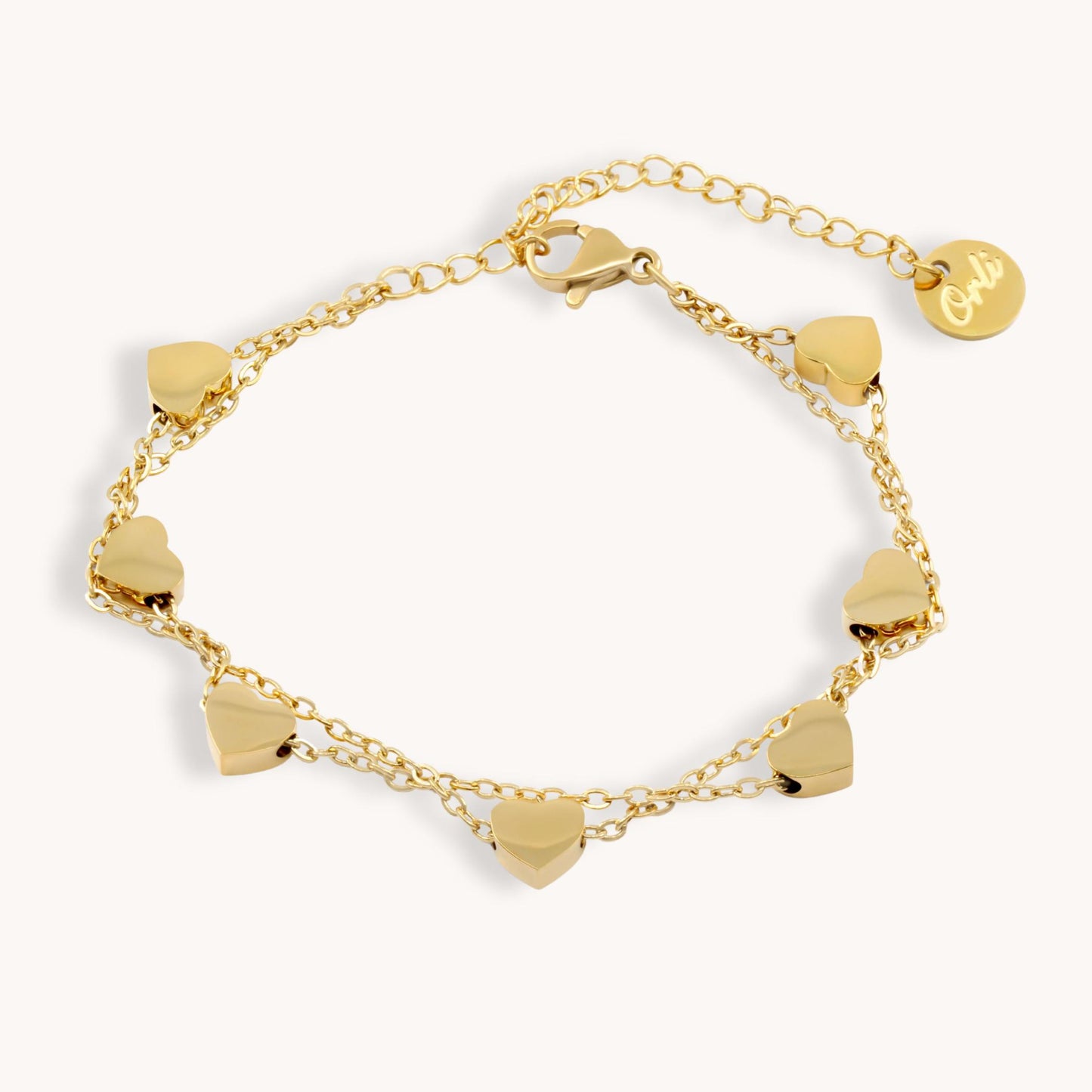 30B2103G - Layered Heart Charm Bracelet, Gold