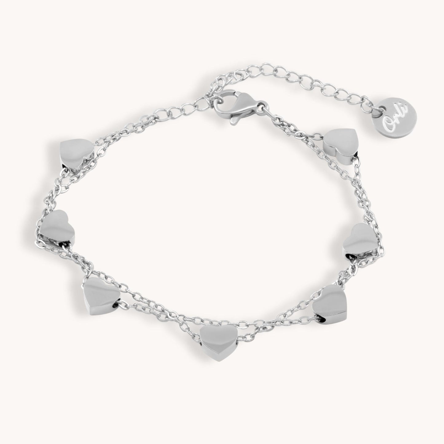 30B2103 - Layered Heart Charm Bracelet, Silver