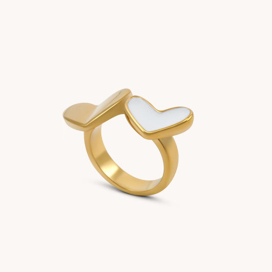 30R5116G - Enamel Duo Heart Ring, Gold