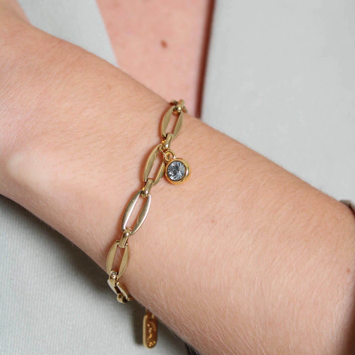 30B2863G - Long Link Birthstone Bracelet, Gold