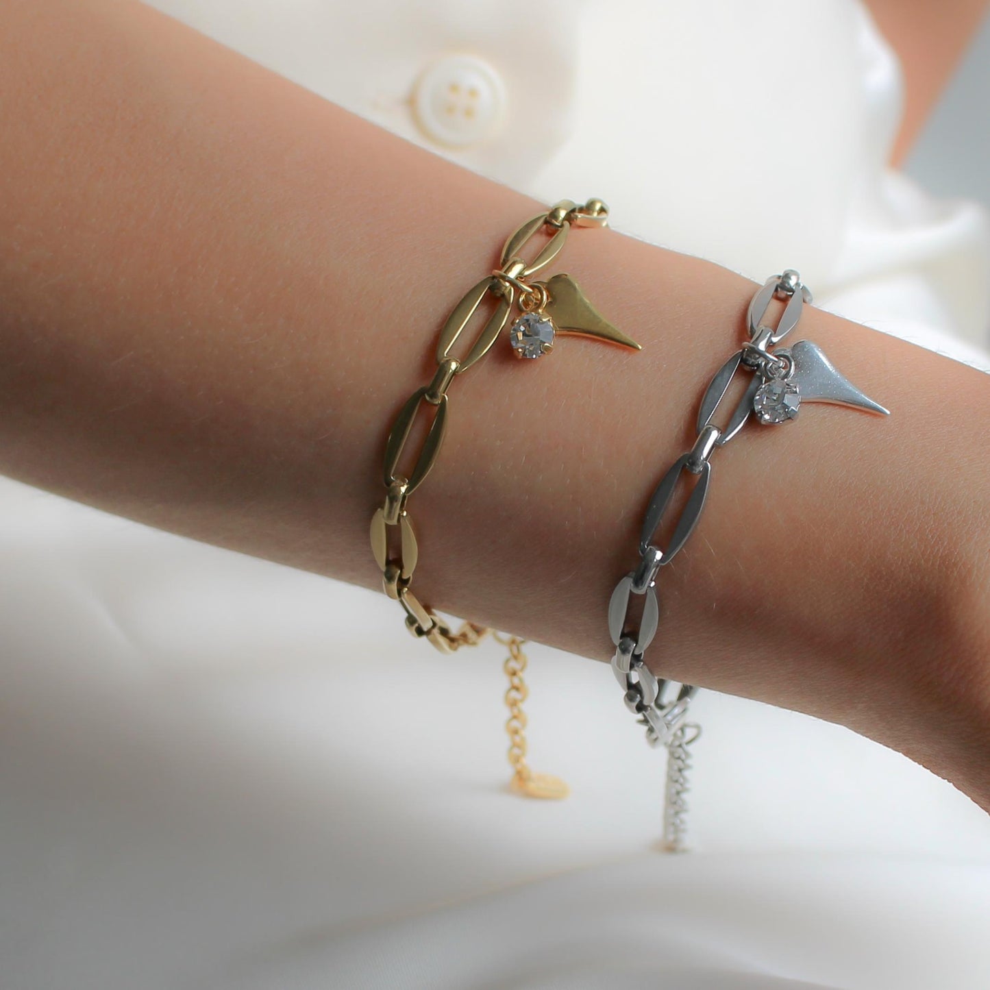 30B2808G - Mini Hourglass Heart & Birthstone Long Link Bracelet, Gold