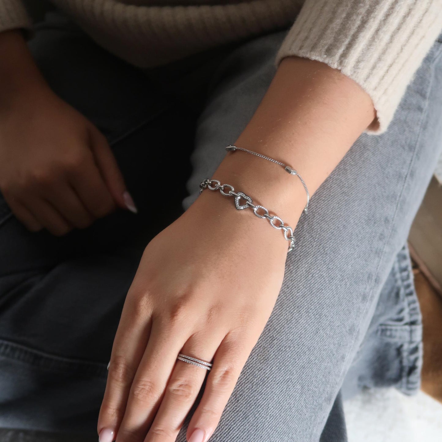 30B2019 - Crystal Starburst Multi Heart Bracelet, Silver