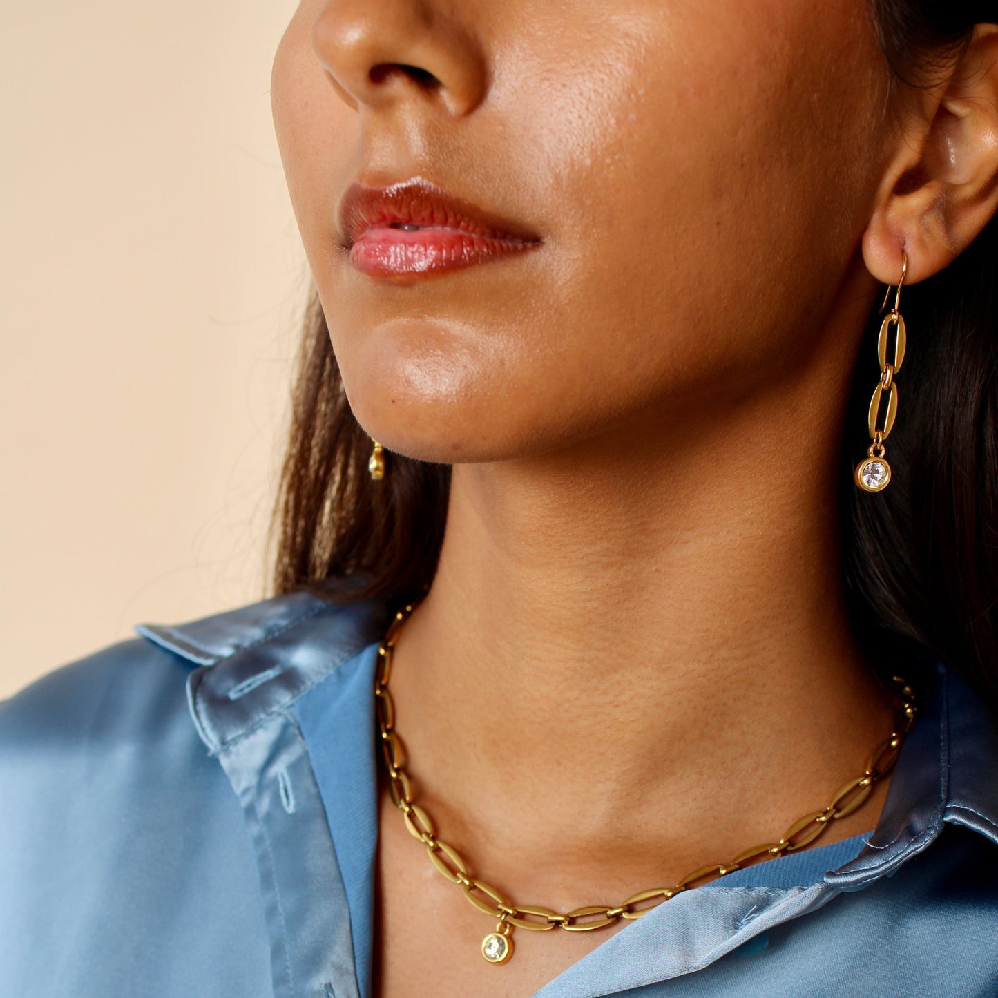 30E3065G - Long Link Birthstone Earrings, Gold