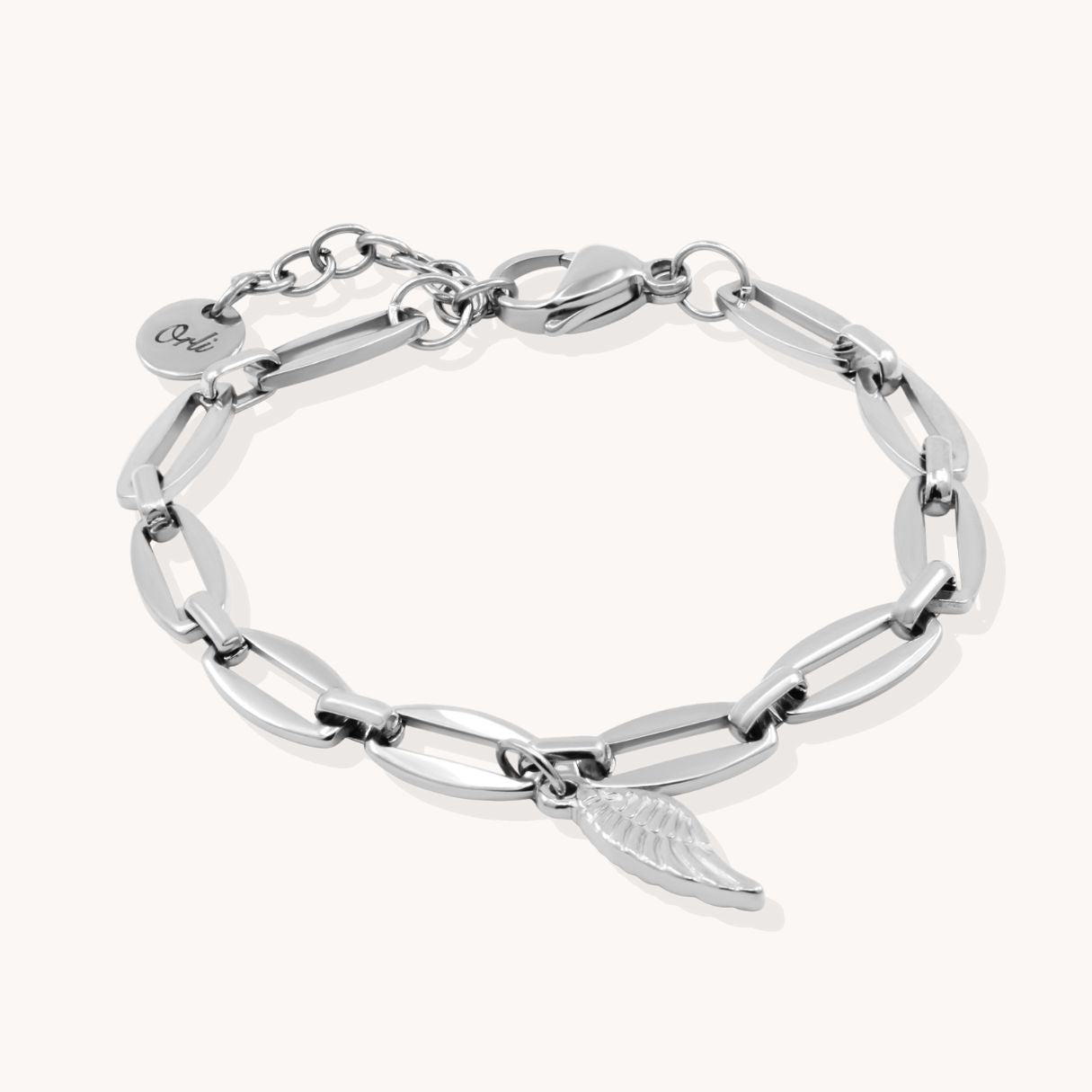 30B2813 - Angel Wing Long Link Bracelet, Silver