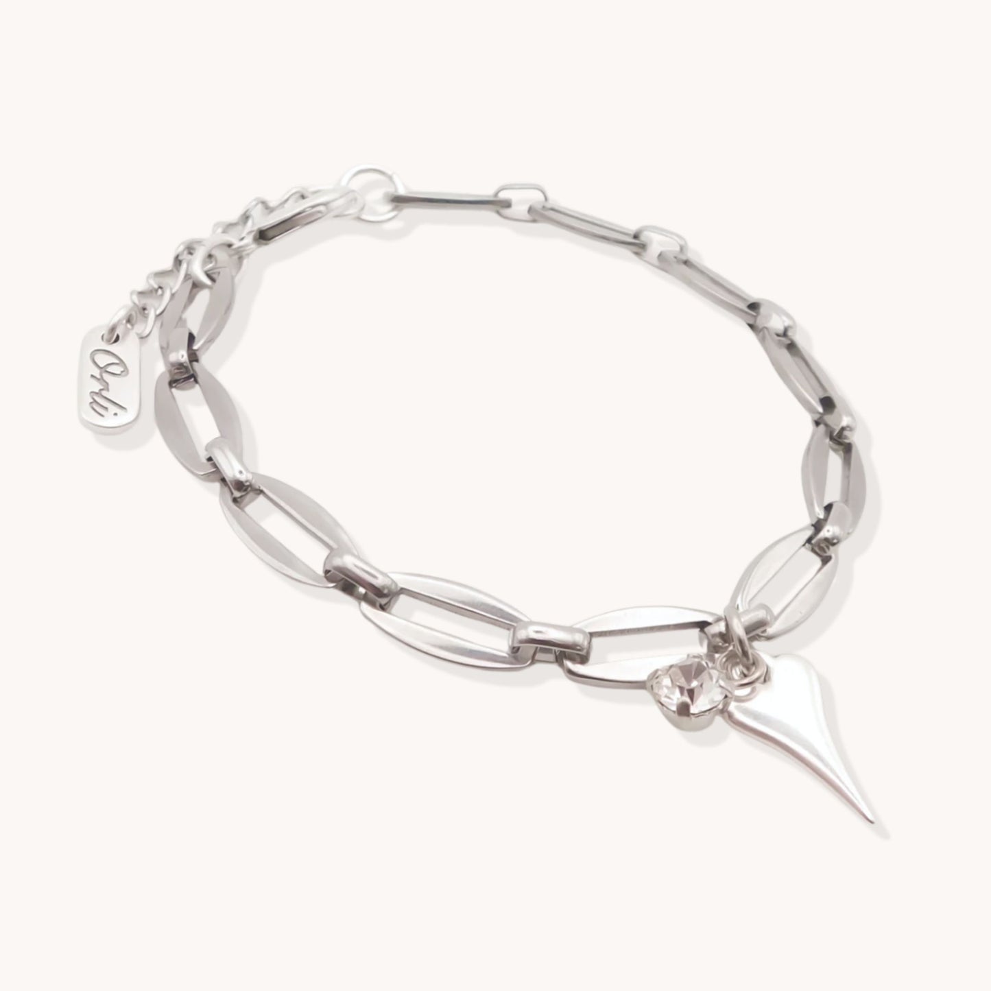30B2808 - Mini Hourglass Heart & Birthstone Long Link Bracelet, Silver