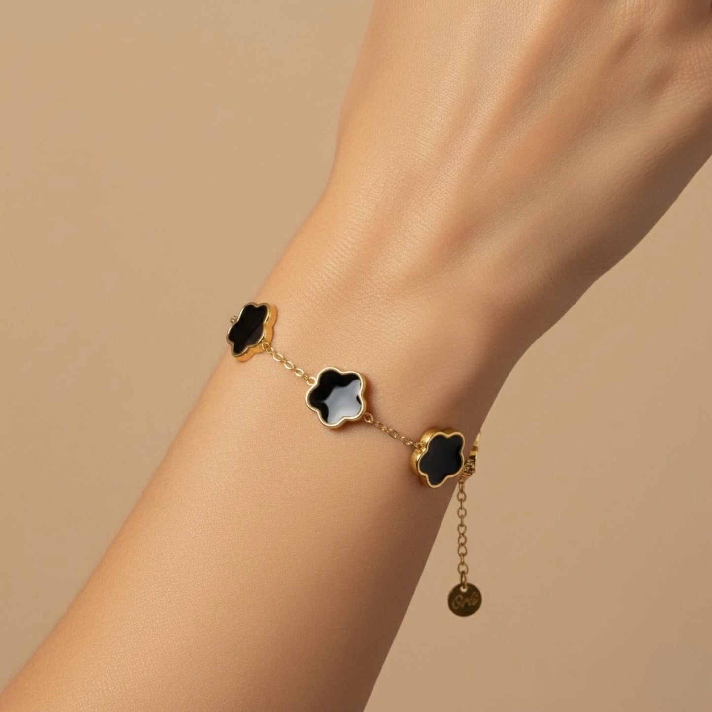30B2036G - Black Multi Clover Bracelet, Gold
