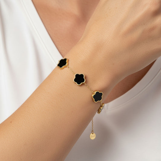 30B2036G - Black Multi Clover Bracelet, Gold