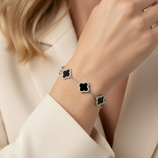 30B2022 - Black Multi Clover Bracelet, Silver