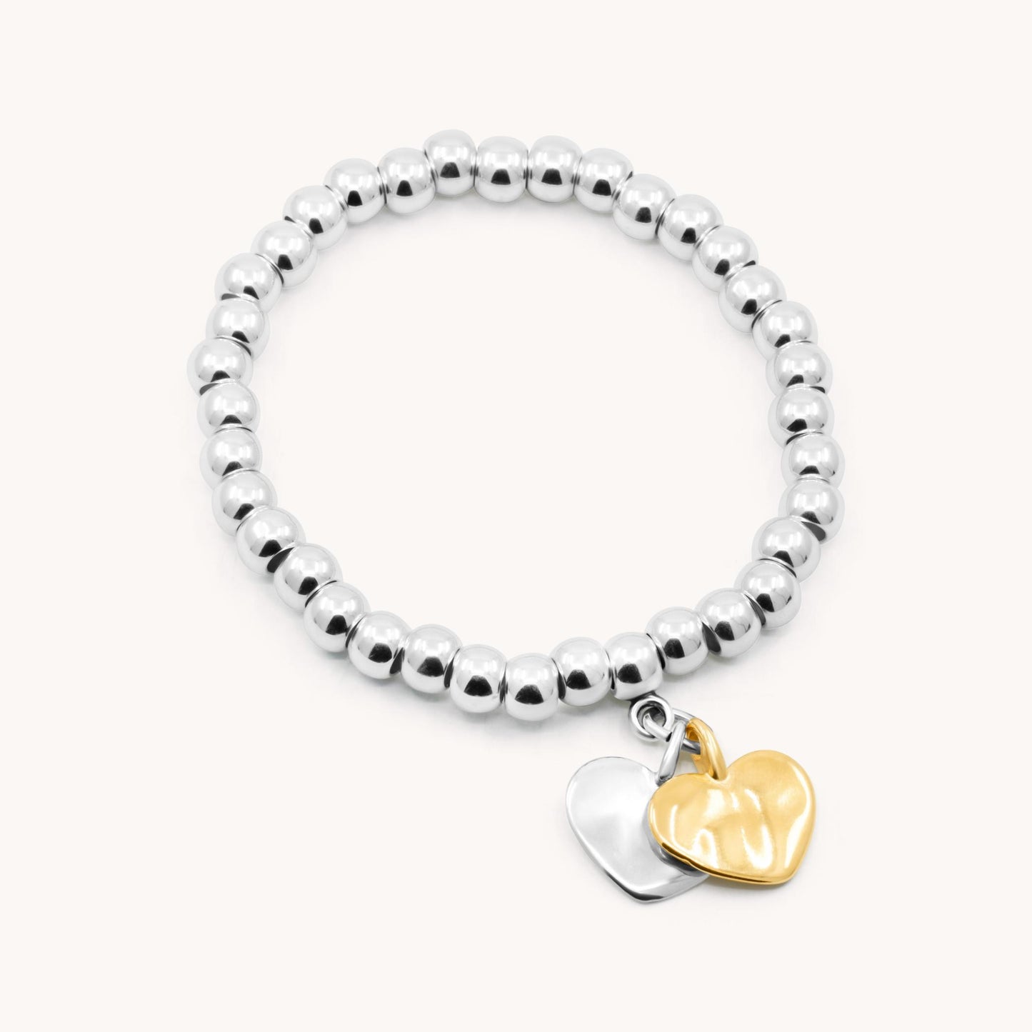 30B2956SG - Twin Hayley Heart Chunky Beads Bracelet, Silver and Gold
