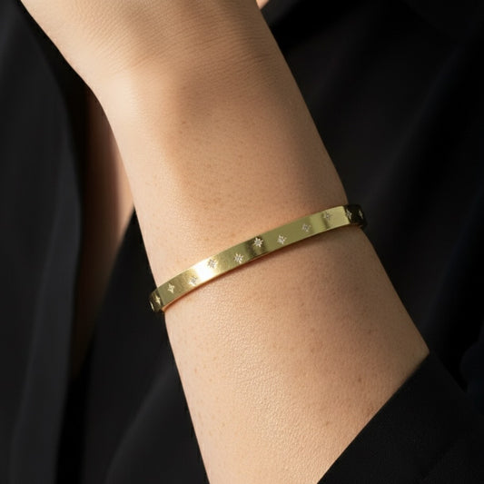 30B9005G - Estelle Starburst Crystal Bangle, Gold
