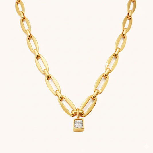 30N1871G - Long Link Square Birthstone Necklace, Gold