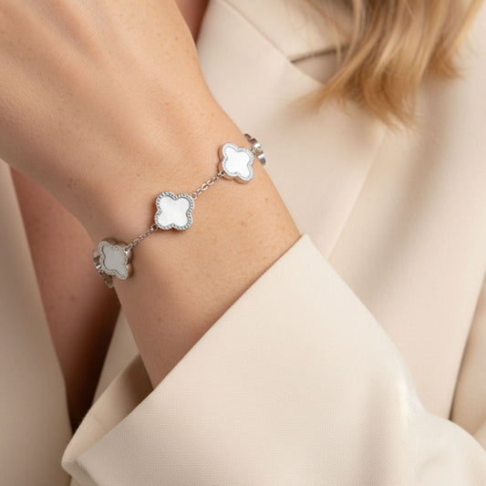 30B2022 - White Multi Clover Bracelet, Silver