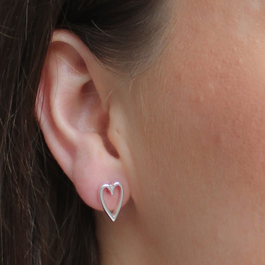 30E3328 - Mini Open Heart Stud Earrings, Silver
