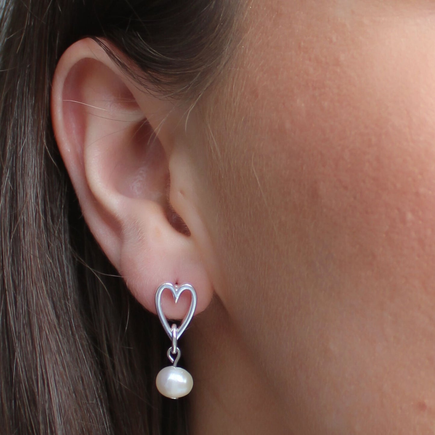 30E3303 - Open Heart & Pearl Stud Earrings, Silver