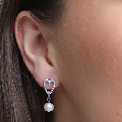 30E3303 - Open Heart & Pearl Stud Earrings, Silver