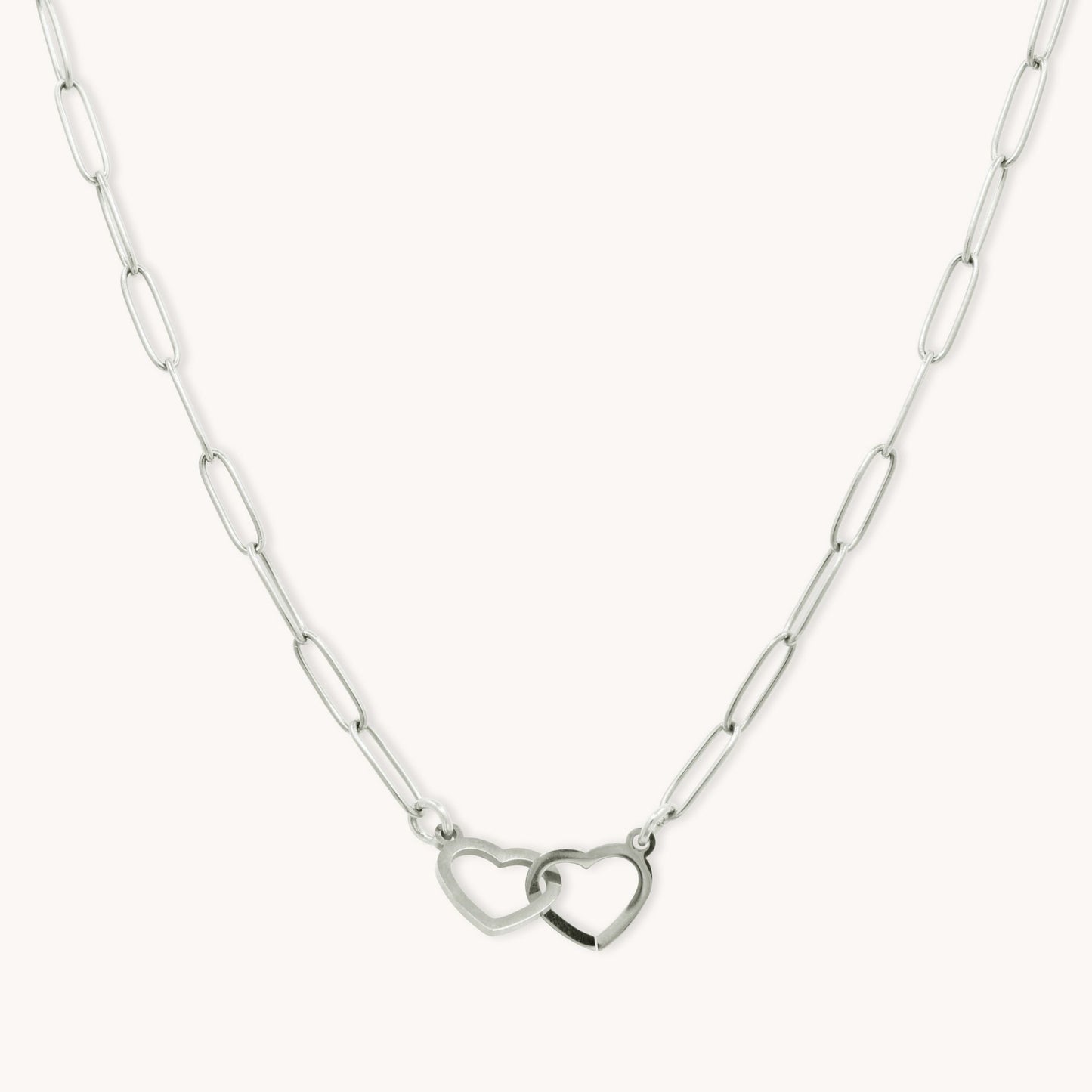 30N1830 - Interlinked Heart Paperclip Necklace, Silver