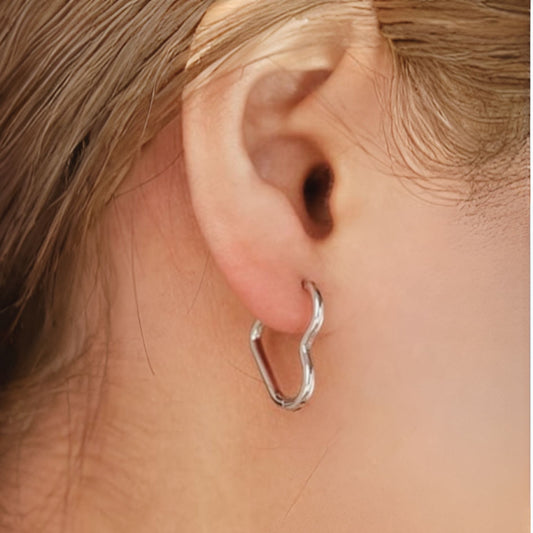 30E3117 - Heart Huggie Hoops, Silver
