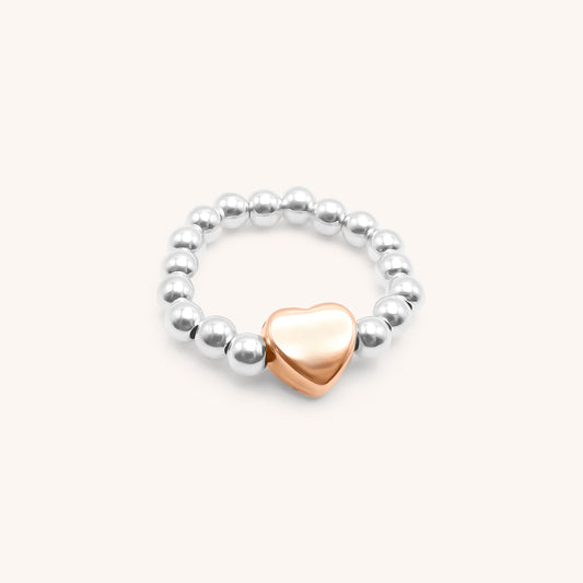 30R5018SR - Glider Heart Beads Ring, Silver & Rose Gold