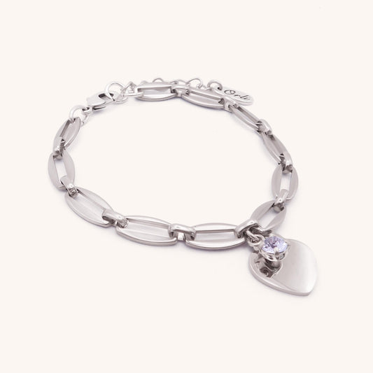 30B2805 - Classic Heart & Birthstone Long Link Bracelet, Silver