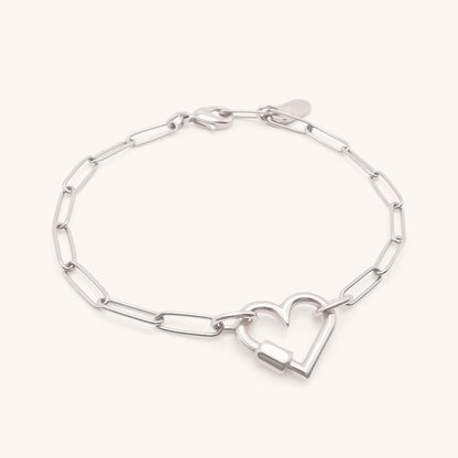 30B2817 - Heart Lock Paperclip Chain Bracelet, Silver