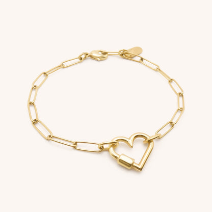30B2817G - Heart Lock Paperclip Chain Bracelet, Gold