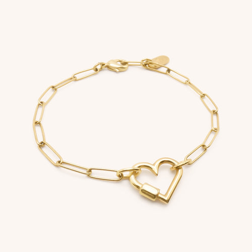30B2817G - Heart Lock Paperclip Chain Bracelet, Gold