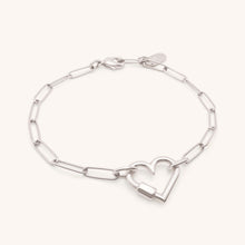 Load image into Gallery viewer, 30B2817 - Heart Lock Paperclip Chain Bracelet, Silver