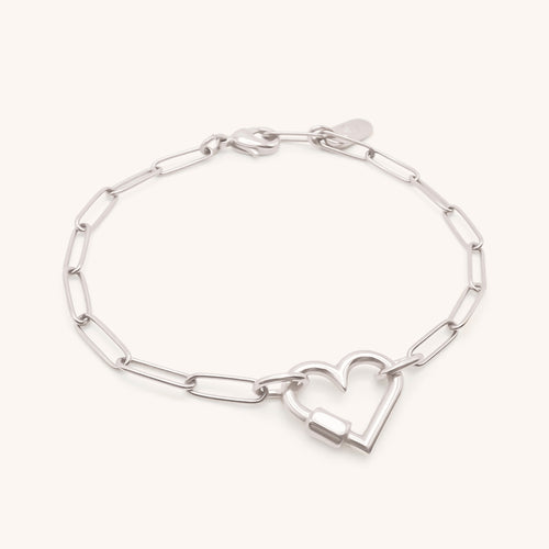 30B2817 - Heart Lock Paperclip Chain Bracelet, Silver