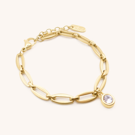 30B2863G - Long Link Birthstone Bracelet, Gold