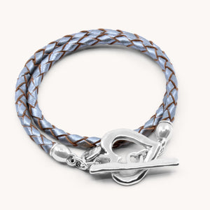 30B7015 - Pleated Leather Wrap Bracelet, Silver & Metallic Grey