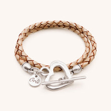 Load image into Gallery viewer, 30B7015 - Pleated Leather Wrap Bracelet, Silver &amp; Pearlised Nude