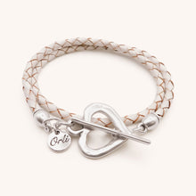 Load image into Gallery viewer, 30B7015 Pleated Leather Wrap Bracelet, Silver &amp; White