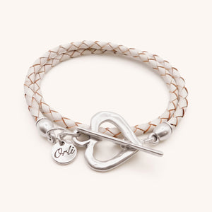 30B7015 Pleated Leather Wrap Bracelet, Silver & White
