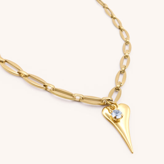 30N1804G - Hourglass Heart & Birthstone Long Link Necklace, Gold