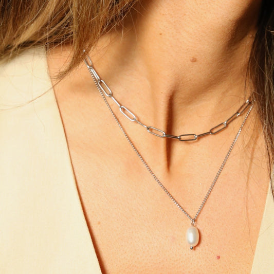 30N1867 - Layered Pearl Necklace, Silver