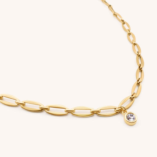30N1871G - Long Link Birthstone Necklace, Gold
