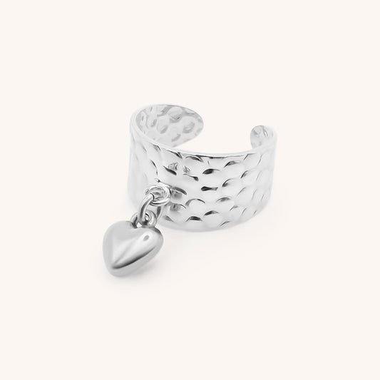 30R5127 - Puffed Heart Hammered Charm Ring