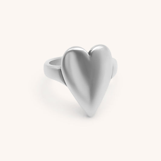 30R5137 - Chunky Solid Heart Ring, Silver