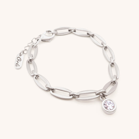 30B2863 - Long Link Birthstone Bracelet, Silver