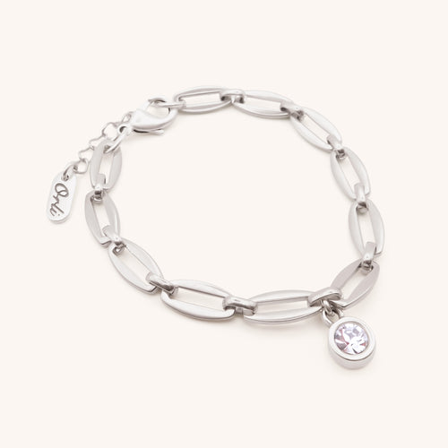 30B2863 - Long Link Birthstone Bracelet, Silver