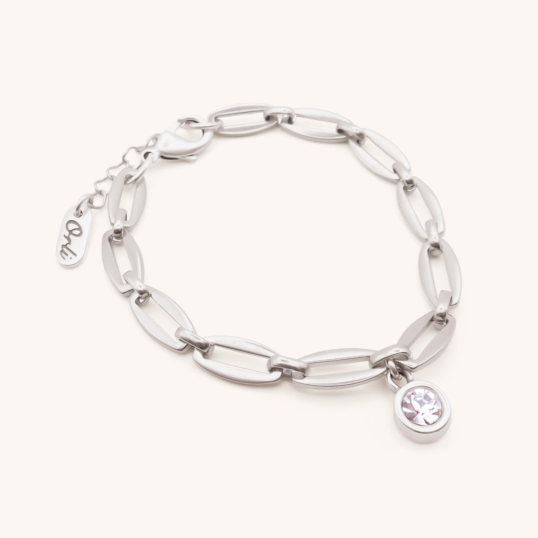 30B2863 - Long Link Birthstone Bracelet, Silver