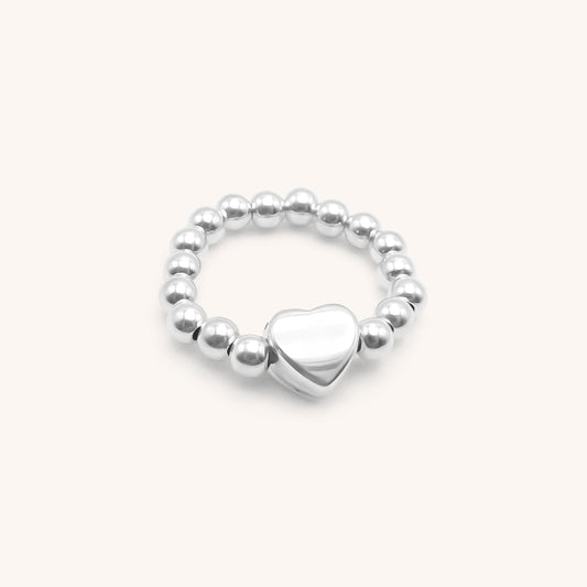 30R5018 - Glider Heart Beads Ring, Silver