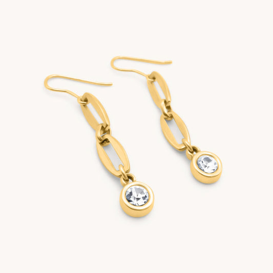 30E3065G - Long Link Birthstone Earrings, Gold